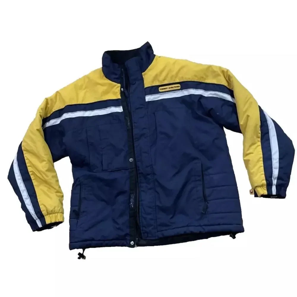 TOMMY HILFIGER Y2k Puffer Jacket Men XL Vintage Yellow Blue Heavy Snow Gorpcore